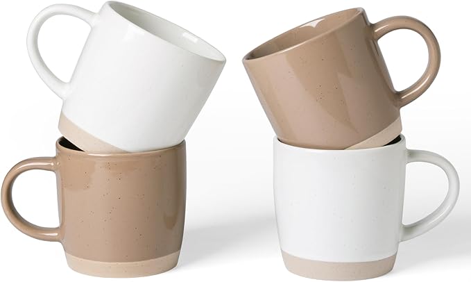 famiware Coffee Mugs for 4, 12 oz Mug Set, Dringking Cup with Handle for Coffee, Tea, Cocoa, Milk, Milkyway serise, White+Cinnamon Brown