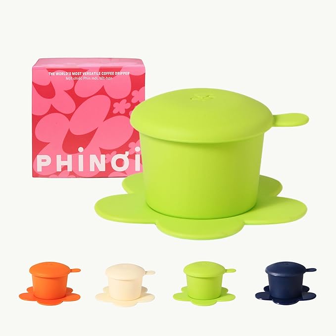 [Holiday Gift] Vietnamese Phin Filter, Plastic Reusable Pour Over Coffee Dripper, Single Cup Coffee Filter with Flower Design for Manual Brewing, Gift for Christmas Thankgiving (Lime Neon)