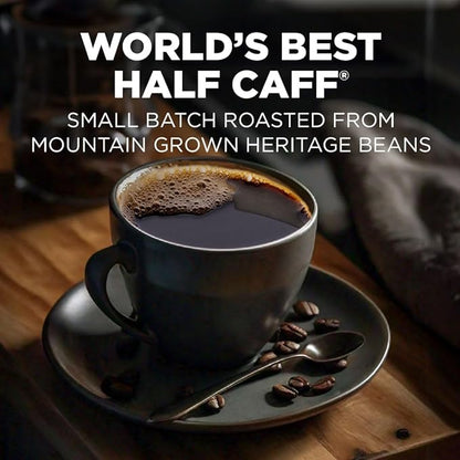 Maud's Half Caffeine Instant Coffee, 24 ct, 100% Arabica Coffee, Medium Roast, Instant Hot or Iced Coffee - Just add water