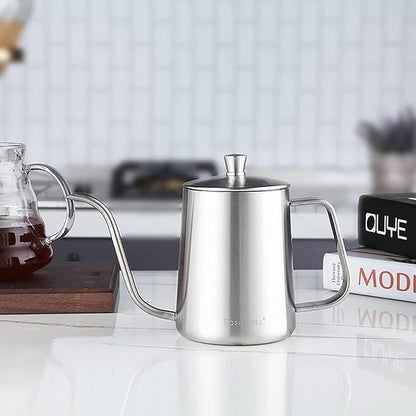Easyworkz Gage Gooseneck Pour Over Coffee Kettle 20 oz with Thermometer Stainless Steel Hand Drip Coffee Pot With Long Narrow Spout, Silver