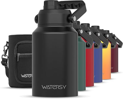 Half Gallon Water Bottle Insulated(Cold for 48 Hrs),BPA Free&Leak Proof,64oz Stainless Steel Water Jug/Flask,Big thermo,Large Water Bottle with Handle for Gym,Hiking,Camping,Black