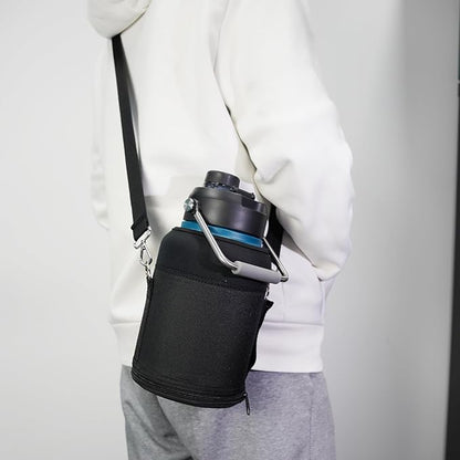 Half Gallon Jug with Handle,64 oz Insulated Water Bottle with Carrying Pouch,Double Wall Vacuum Stainless Steel Metal Bottle,Gray