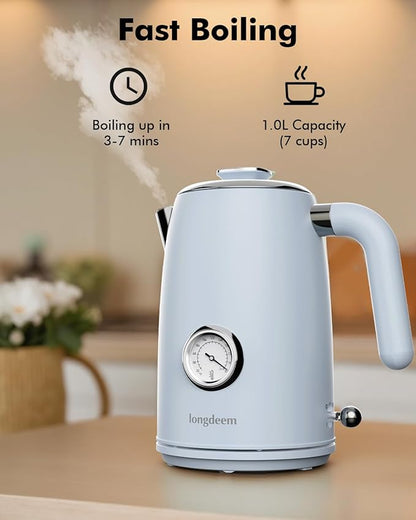 1L Small Electric Kettles Stainless Steel, Portable Travel Mini Hot Water Boiler Heater, Cool Touch Teapot, Auto Shut-Off & Boil-Dry Protection for Cooking, Business Trip and More, Blue