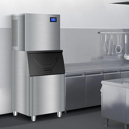 Commercial Ice Maker Machine - 500LBS/24H High Production, 350LBS Large Storage Bin, 156 Ice Cubes in 6-15 Mins | Stainless Steel Industrial Ice Maker for Restaurant, Bar, Cafe, Hotel, Event Venue