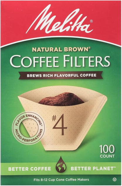 Melitta #4 Cone Coffee Filters, Natural Brown, 100 Count, Pack of 6