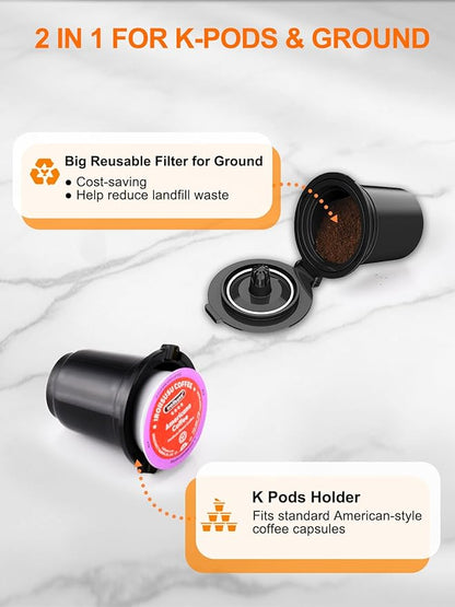 Single Serve Coffee Maker for K-Cup and Ground Coffee, Fast Brew, 6-12 oz Brew Sizes One Cup Coffee Machine Fits 5.5" Mugs, One-Button Small Coffee Maker with Descaling Reminder,Black