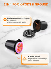 Single Serve Coffee Maker for K-Cup and Ground Coffee, Fast Brew, 6-12 oz Brew Sizes One Cup Coffee Machine Fits 5.5