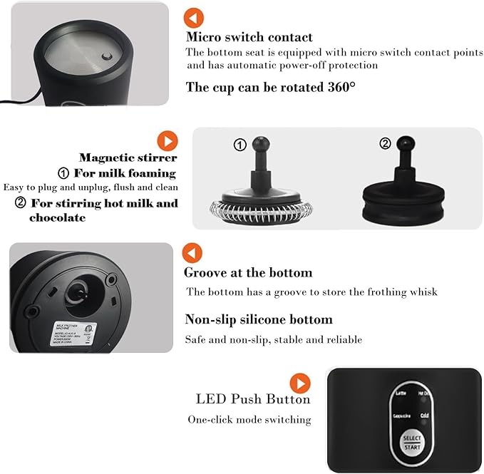 Electric Milk Frother,4 in 1 -Automatic Milk Frother,14oz Silent Operation Hot and Cold Milk Foamer Temperature Control Milk Steamer Warmer for Coffee,Latte,Cappuccino,Hot Choc,Dishwasher Safe (Black)