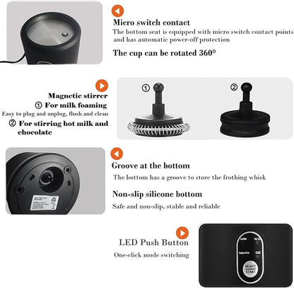 Electric Milk Frother,4 in 1 -Automatic Milk Frother,14oz Silent Operation Hot and Cold Milk Foamer Temperature Control Milk Steamer Warmer for Coffee,Latte,Cappuccino,Hot Choc,Dishwasher Safe (Black)