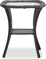 Load image into Gallery viewer, HUMMUH Patio Wicker Side Table Outdoor, Rattan End Table Glass Top Coffee Table with Storage Brown