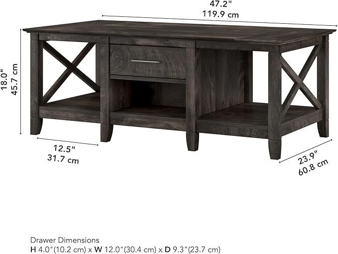 Bush Furniture Key West Coffee Table with Storage in Dark Gray Hickory