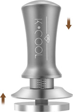 Load image into Gallery viewer, K COOL Espresso Tamper, Coffee Tamper, Premium Barista Tools Tamper with Calibrated Spring 30lb, 100% Stainless Steel Flat Base Tamper with Scale Mark for Espresso Coffee Machine (53mm, Silver)