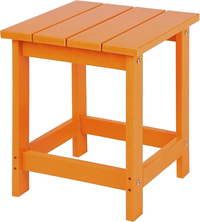 LZRS Adirondack Square Outdoor Side Table for Patio, Pool Composite Patio Table,HDPE End Tables for Backyard,Pool, Indoor Companion, Easy Maintenance & Weather Resistant(Orange)
