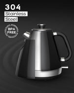 Load image into Gallery viewer, 1.7L Retro Electric Kettle, 1200w Fast Boiling, Stainless Steel Hot Water Kettle Electric, Auto Shut-Off, Cordless, Boil-Dry Protection, Black