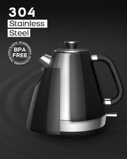 1.7L Retro Electric Kettle, 1200w Fast Boiling, Stainless Steel Hot Water Kettle Electric, Auto Shut-Off, Cordless, Boil-Dry Protection, Black
