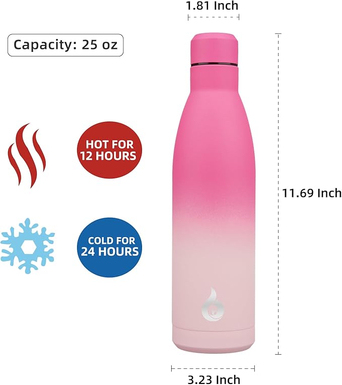 BJPKPK 25oz Insulated Stainless Steel Water Bottles Reusable Metal Travel Sports Water Bottle Keep Cold and Hot,Cherry