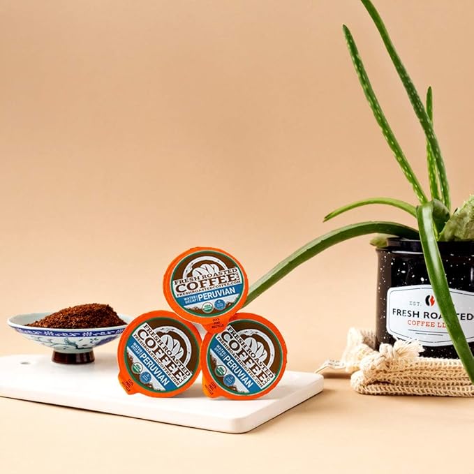 Fresh Roasted Coffee, Organic Peru Water-Processed Decaf | Mold & Myco 3rd Party Tested, USDA Organic, Kosher | Med Roast 72 Pods for K Cup Brewers