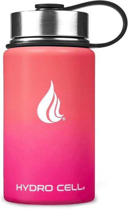 HYDRO CELL Stainless Steel Insulated Water Bottle with Straw - For Cold & Hot Drinks - Metal Vacuum Flask with Screw Cap and Modern Leakproof Sport Thermos for Adults (Coral/Punch 14oz)