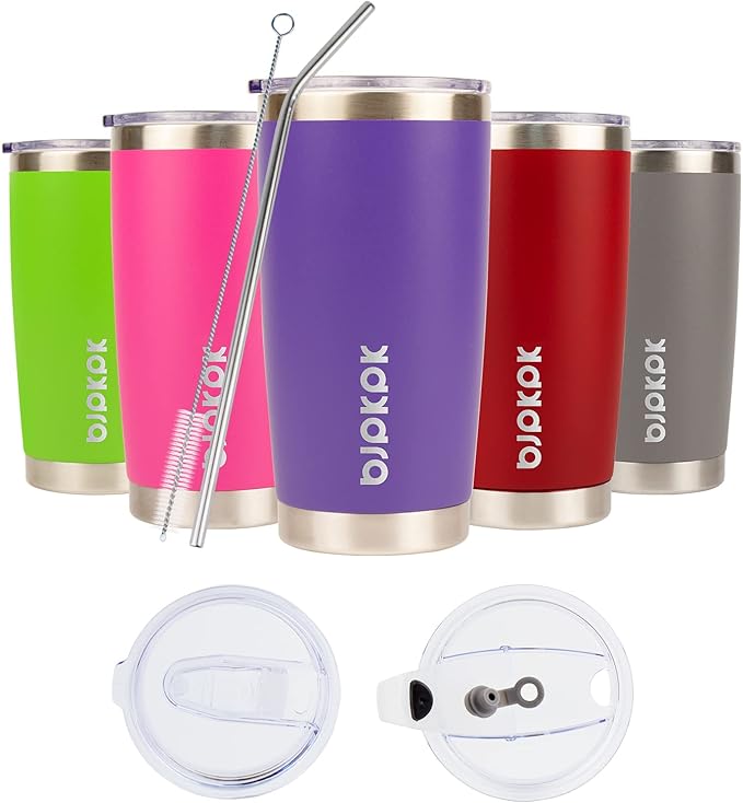 BJPKPK Insulated Tumbler With Lid And Straw 20 oz Stainless Steel Coffee Mug Thermal Cup,Purple