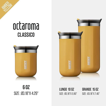 WACACO Octaroma ClassicoTravel Coffee Mug, Double-wall Stainless Steel Travel Tumbler With Drinking Lid, 6 fl oz (180ml), Amber Yellow