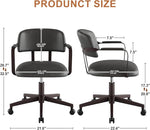 Load image into Gallery viewer, Home Office Desk Chair, Mid-Century Style Desk Chair with Padded Arms, Adjustable Seat Height, Mid Back 360° Small Computer Chair with Mobile Mute Wheel, PU Leather (Black)