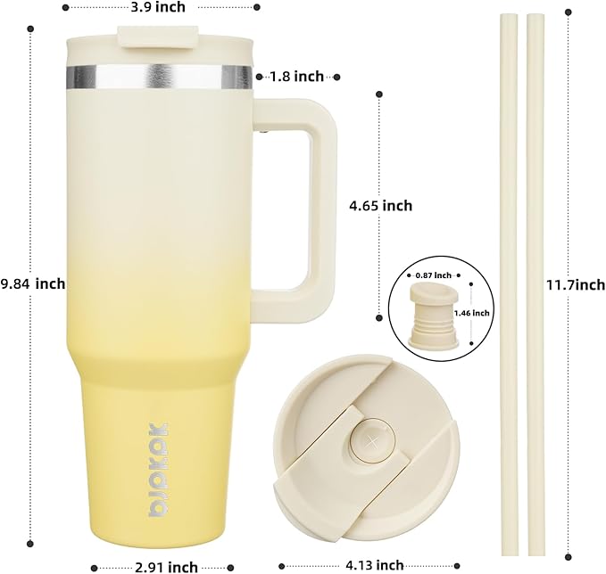 BJPKPK 40 oz Tumbler With Handle Insulated Tumblers With Lid And Straw Stainless Steel Thermal Cup,Lemon