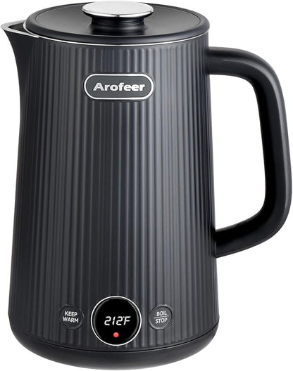 Arofeer® 1.7L(57oz) Large Electric Kettle Temperature Control, 7+Cups Electric Tea Kettle for Coffee&Tea, 2 quarts Big Hot Water Kettle Electric with,1200W,Keep Warm-Black