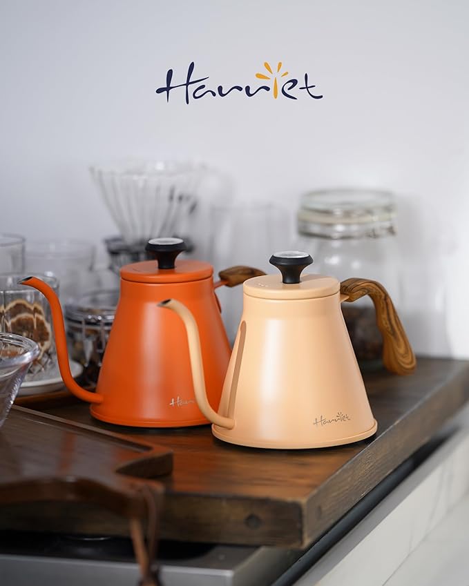 Harriet Gooseneck Kettle with Thermometer for Pour Over Coffee and Tea, 37 fl oz, Stainless Steel, Durable 3-Layer Base, Ideal Spout for Precision Pouring, Compatible with all Stove Tops, Orange