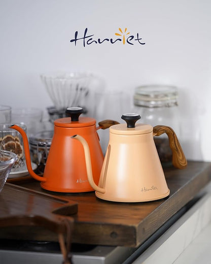 Harriet Gooseneck Kettle with Thermometer for Pour Over Coffee and Tea, 37 fl oz, Stainless Steel, Durable 3-Layer Base, Ideal Spout for Precision Pouring, Compatible with all Stove Tops, Orange