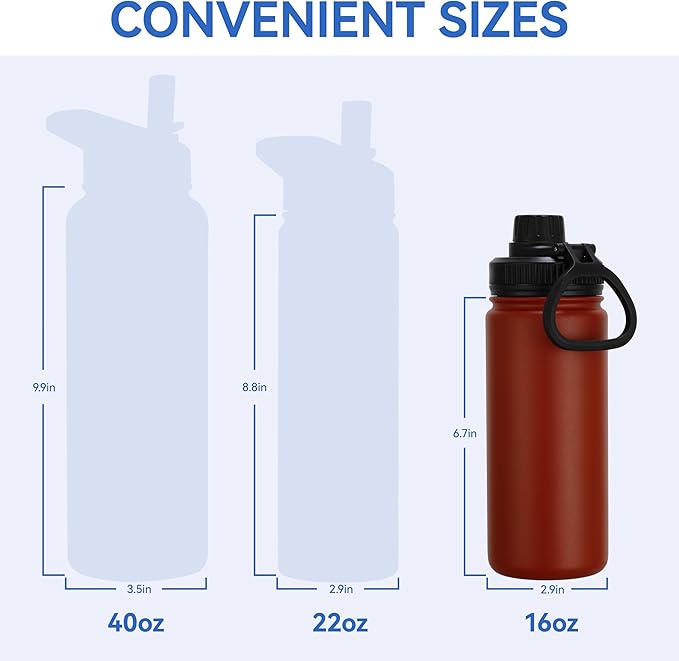 DOMICARE 16 oz Kids Water Bottle for School Stainless Steel Double Wall Vacuum Insulated Water Bottle with Straw lids & Spout Lid, Leakproof BPA Free (Red,1)