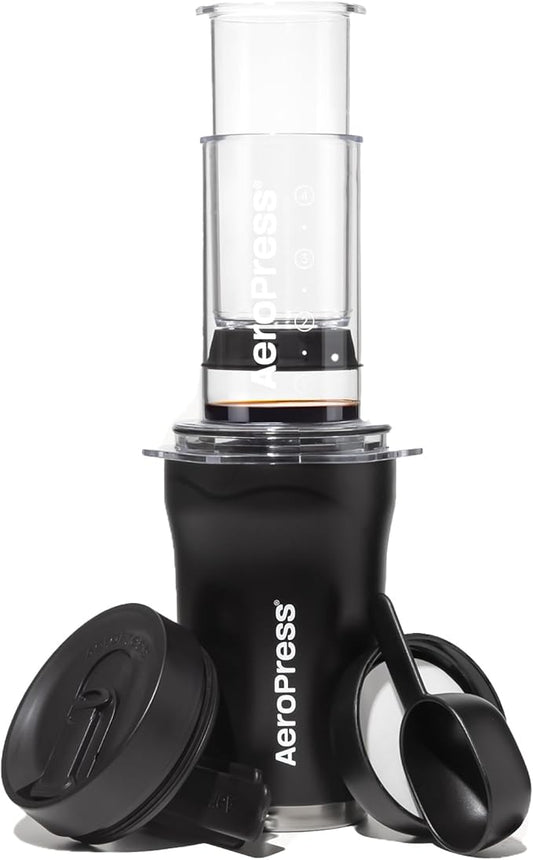 AeroPress Go Plus, Small Portable Coffee Maker for Travel & Camping - 3 In 1 Brew Method Combines French Press, Pourover, Espresso, Full Bodied Coffee without Bitterness, Coffee Press Kit - Black