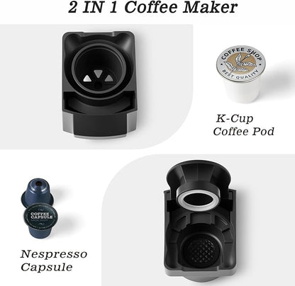 CUSIMAX Single Serve Coffee Machine for K Cup and Nespresso Pods, Fast Brew One Cup Coffee Maker, Customizable Brewing Sizes, Stainless Steel Espresso Machine with 20oz Remevable Water Tank