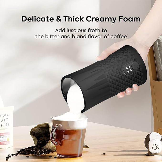 Milk Frother Electric,Syslux 4 IN 1 Automatic Warm and Cold Milk Foamer,Quiet Operation,Effortless Foam,Unique Diamond Design,Temperature Control,for Coffee Latte, Cappuccino,Macchiato,Chocolate