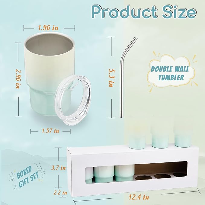 6 Pack 3 oz Sublimation Mini Tumbler Shot Glass with Straw and Lid, Gradient Color Insulated Stainless Steel Mini Tumblers Cups for Beach Birthday Wedding Parties, DIY Customizable Party Gift