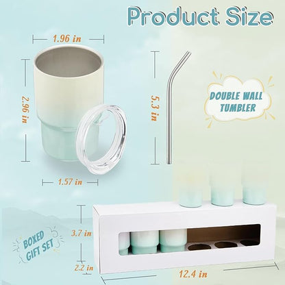 6 Pack 3 oz Sublimation Mini Tumbler Shot Glass with Straw and Lid, Gradient Color Insulated Stainless Steel Mini Tumblers Cups for Beach Birthday Wedding Parties, DIY Customizable Party Gift