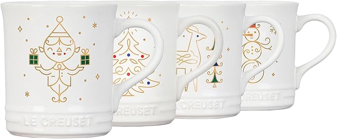 Le Creuset 1.7 qt. Whistling Kettle Bundle with 14 oz. Set of 4 Holiday Mugs - Cerise