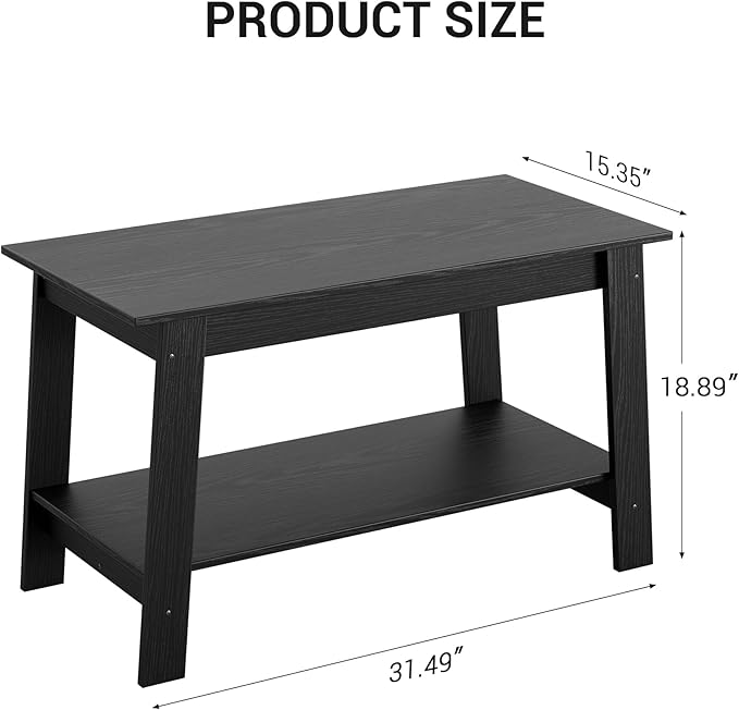 31.5 Inch Coffee Table with 2-Tier Storage – Modern Industrial Farmhouse Coffee Table for Living Room, Compact Durable MDF & Particle Board, Easy Assembly, Black Center Table for Living Room or Office