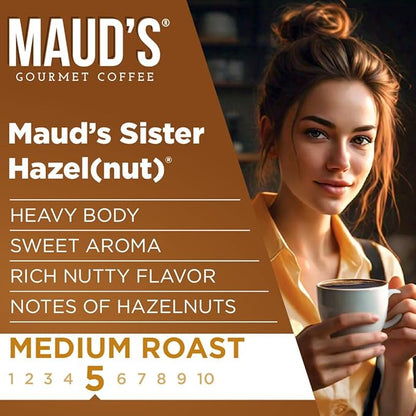 Maud's Sweet Hazelnut Flavored Coffee Pods, 100 ct, Medium Roast Flavored Coffee in Recyclable Single Serve Pods – 100% Arabica Beans, Compatible with Keurig K Cups Maker