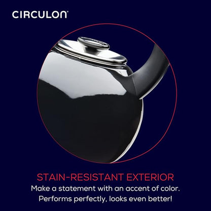 Circulon Enamel on Steel Whistling Teakettle/Teapot With Flip-Up Spout, 2 Quart - Black