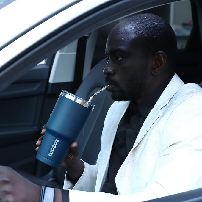 BJPKPK 30 oz Tumbler with Lid and Straw Stainless Steel Double Wall Vacuum Insulated Tumblers,Navy Blue