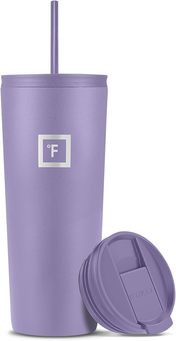 IRON °FLASK Classic Tumbler - Vacuum Insulated Stainless Steel Water Bottle, Double Walled, Drinking Cup, Insulated Travel Mug (Lavender, 24 oz Solid Lid)