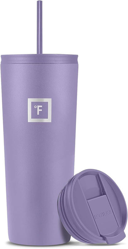 IRON °FLASK Classic Tumbler - Vacuum Insulated Stainless Steel Water Bottle, Double Walled, Drinking Cup, Insulated Travel Mug (Lavender, 24 oz Solid Lid)