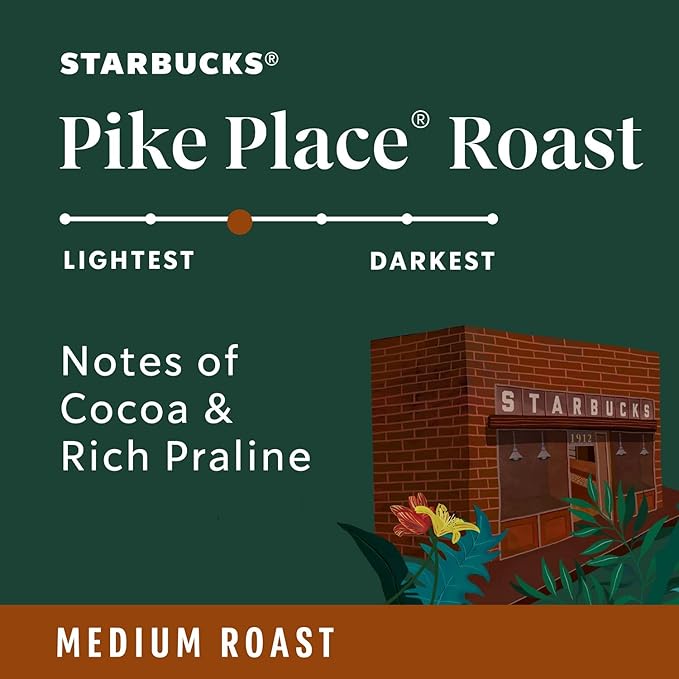 Starbucks Whole Bean Coffee, Medium Roast Coffee, Pike Place Roast, 100% Arabica, 1 bag (28 oz)