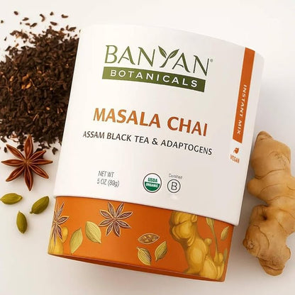 Banyan Botanicals Masala Chai – Organic Tea with Assam Black Tea, L-Theanine & Adaptogenic Herbs – Vegan, Loose Leaf, Fair Trade – 3 oz, 42 Servings