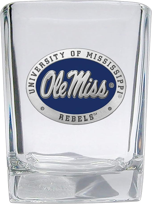 Heritage Pewter University of Mississippi Ole Miss Square Shot Glass | Hand-Sculpted 1.5 Ounce Shot Glass | Intricately Crafted Metal Pewter Alma Mater Inlay