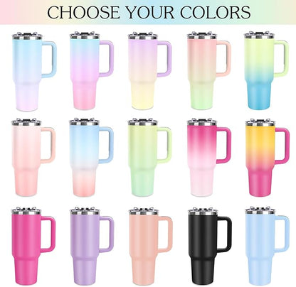 Personalized 40oz Tumbler with Handle and Straw, Custom Tumbler with Names & Birth Month Flower, Stainless Steel Travel Coffee Mug, Personalized Birthday Gifts For Women