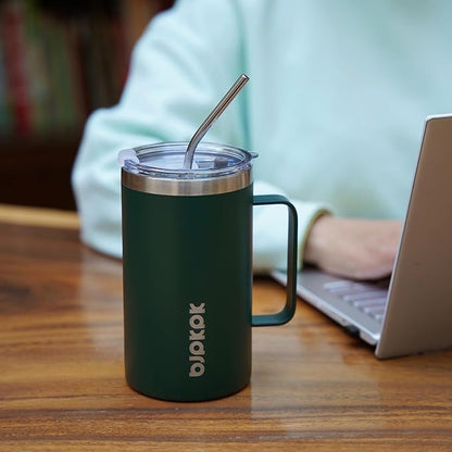 BJPKPK Insulated Coffee Mug with 2 Lids, 25oz Stainless Steel Insulated Tumbler with Handle, Double Wall Vacuum Coffee Cups, BPA Free Travel Mug for Coffee, Tea and Drinks, Black