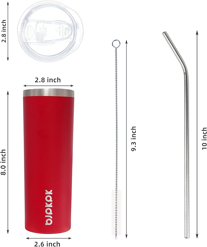 BJPKPK 20 oz Skinny Tumbler Stainless Steel Insulated Slim Straight Sublimation Coffee Tumblers Thermal Cup With Lid,Red