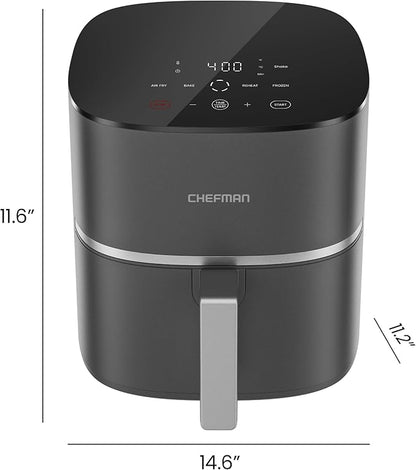 Chefman TurboX 4-in-1 Air Fryer, 5-Quart Airfryer for Extra Crispy Chicken, Fries, Wings, and More, Air Fry, Bake, Reheat, and Frozen Functions, Digital Touch Controls, Dishwasher Safe - Gray