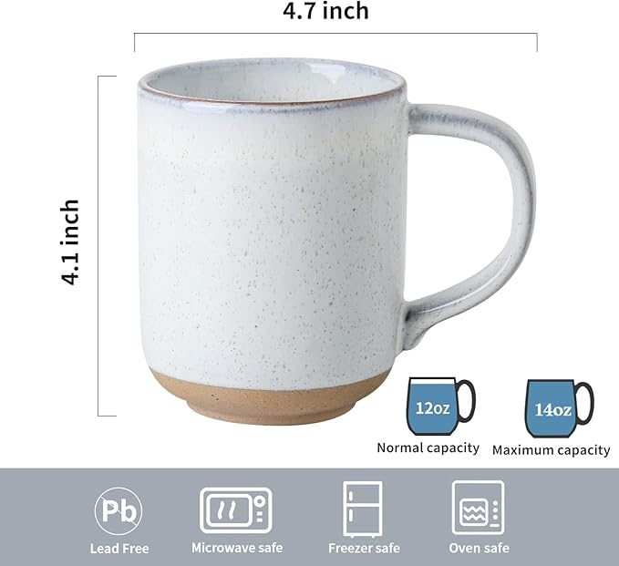 HASENSE Coffee Mugs, 12 OZ Coffee Cups Ceramic Set of 4 with Handle and Speckled Patterns for Man Woman, Vintage Stoneware Porcelain Coffee Cups Set for Tea, Cocoa, Milk, Latte and Cappuccino - White